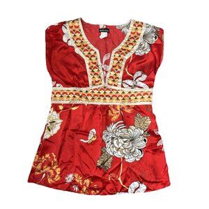 VTG 90s Wet Seal Babydoll Top Small Satin Empire Asian Grunge Floral Boho